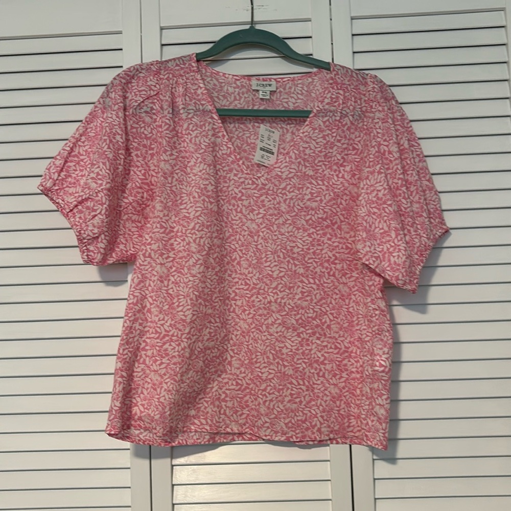 J. Crew Flowy Pink Floral Short Sleeve Blouse